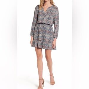 Cupcakes & Cashmere Selma Paisley Blue‎ Orange Elastic Waist Mini Dress- Medium